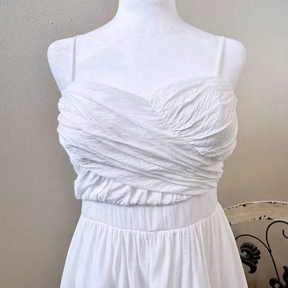 Coastal Cowgirl White Ruched Ruffles with eyelet Dress Small Cottage Coquette - Picture 3 of 9